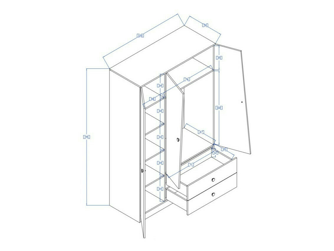Armario Mirelbu 102 (Roble Artisan + Blanco brillante + Gris brillante)