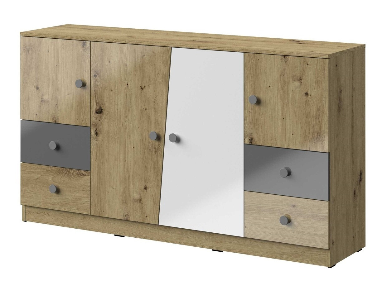 Cómoda Mirelbu 105 (Roble Artisan + Blanco brillante + Gris brillante)