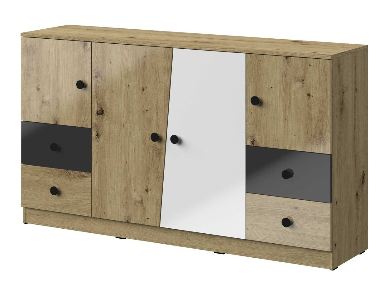 Cómoda Mirelbu 105 (Roble Artisan + Blanco brillante + Negro brillante)