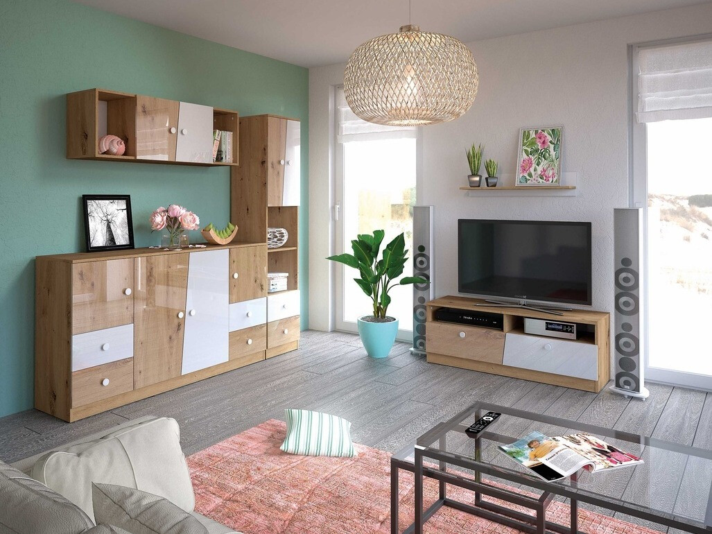 Cómoda Mirelbu 105 (Roble Artisan + Blanco brillante)