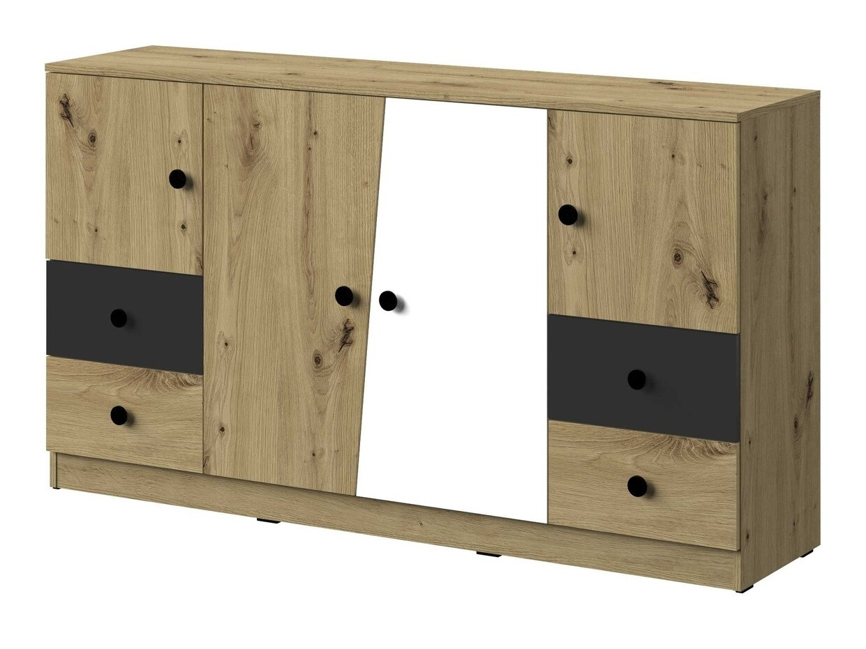 Cómoda Mirelbu 105 (Roble Artisan + Blanco + Negro)