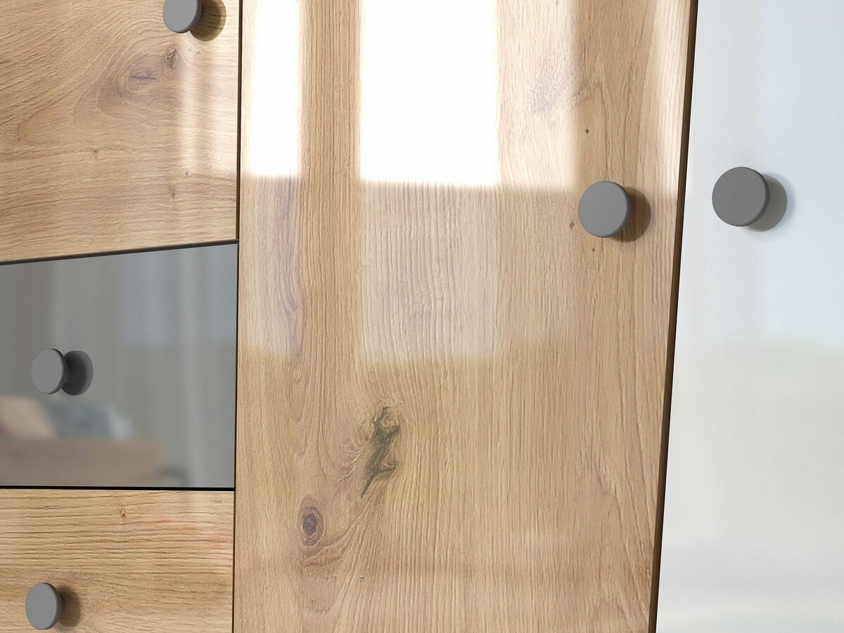 Cómoda Mirelbu 106 (Roble Artisan + Blanco brillante + Gris brillante)