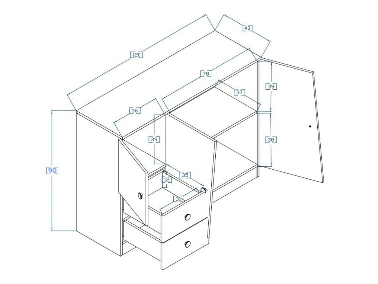 Cómoda Mirelbu 106 (Roble Artisan + Blanco brillante + Gris brillante)