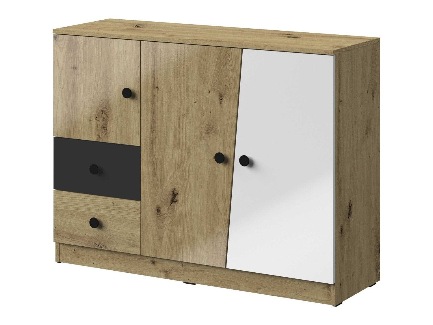 Cómoda Mirelbu 106 (Roble Artisan + Blanco brillante + Negro brillante)