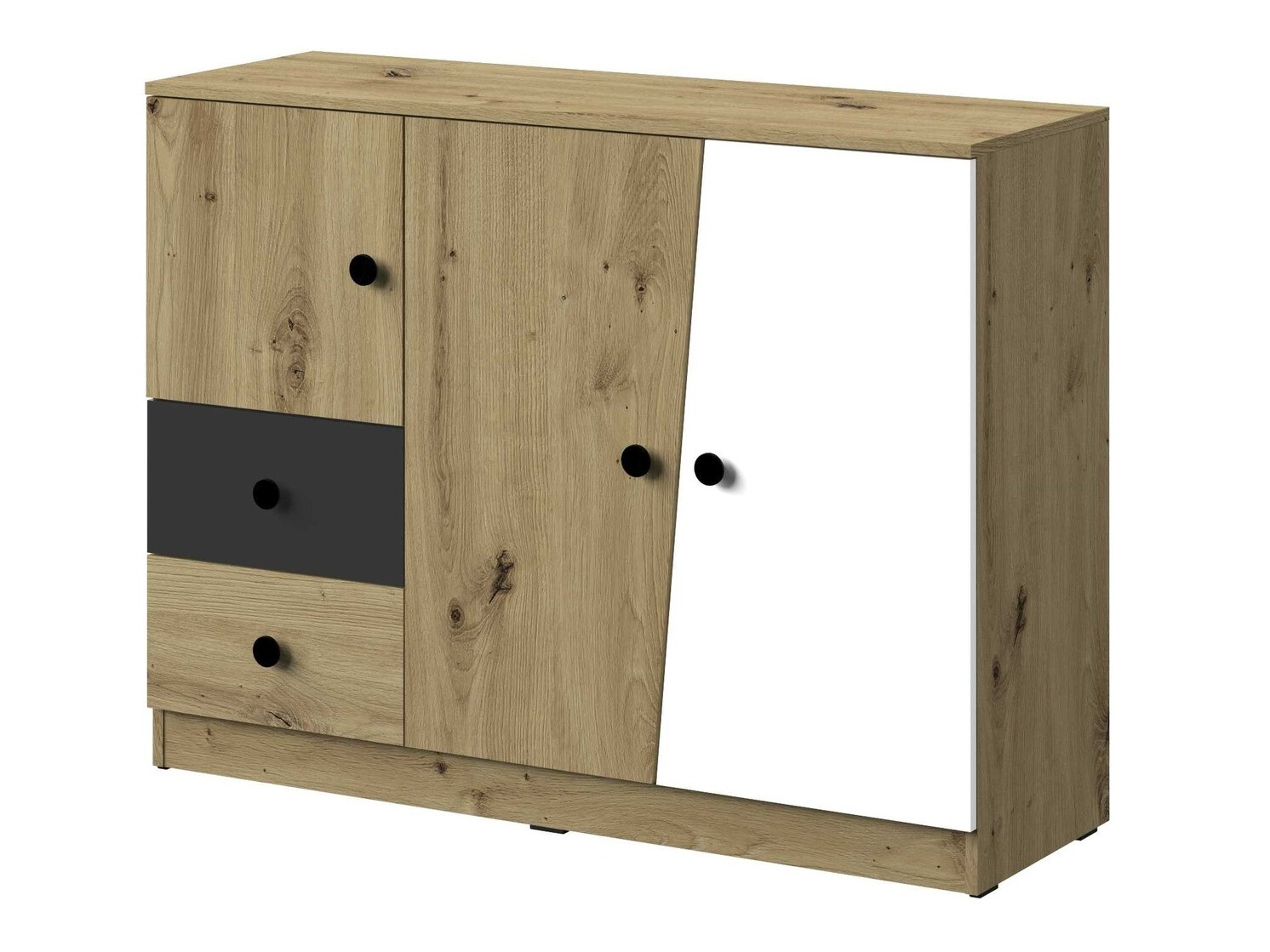 Cómoda Mirelbu 106 (Roble Artisan + Blanco + Negro)