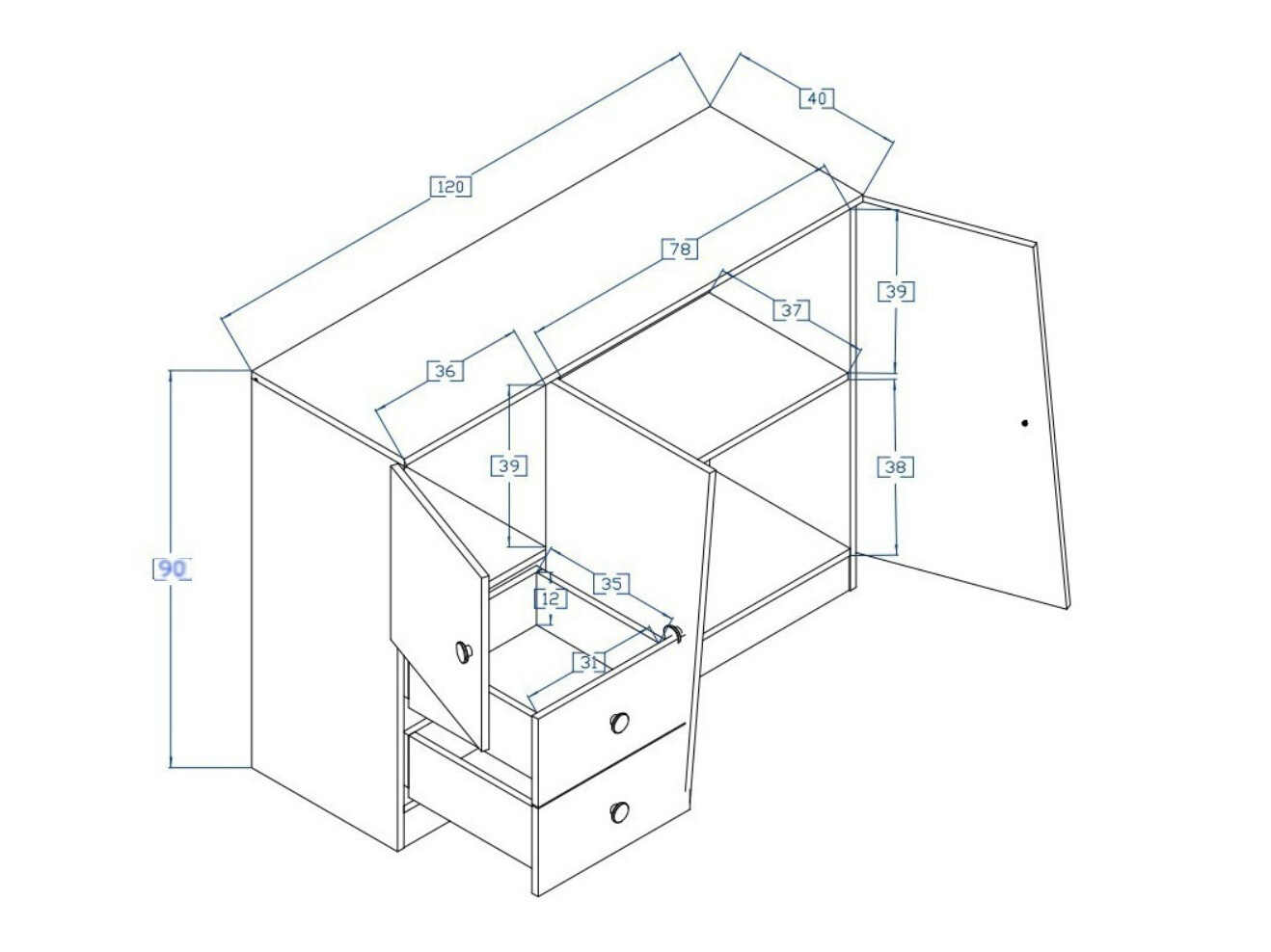 Cómoda Mirelbu 106 (Roble Artisan + Blanco + Negro)