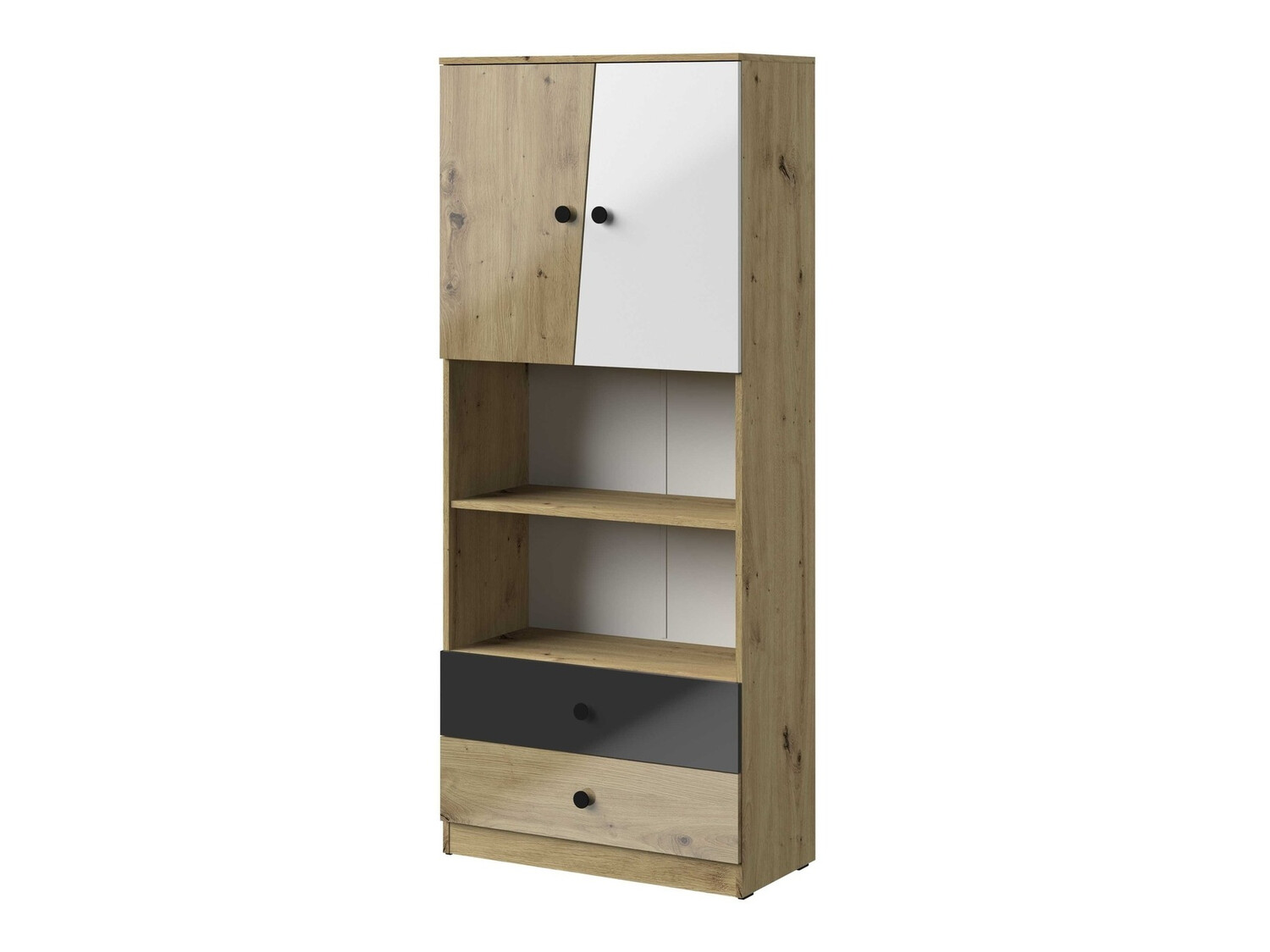 Estantería Mirelbu 103 (Roble Artisan + Blanco brillante + Negro brillante)