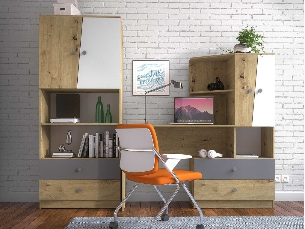 Estantería Mirelbu 103 (Roble Artisan + Blanco brillante)