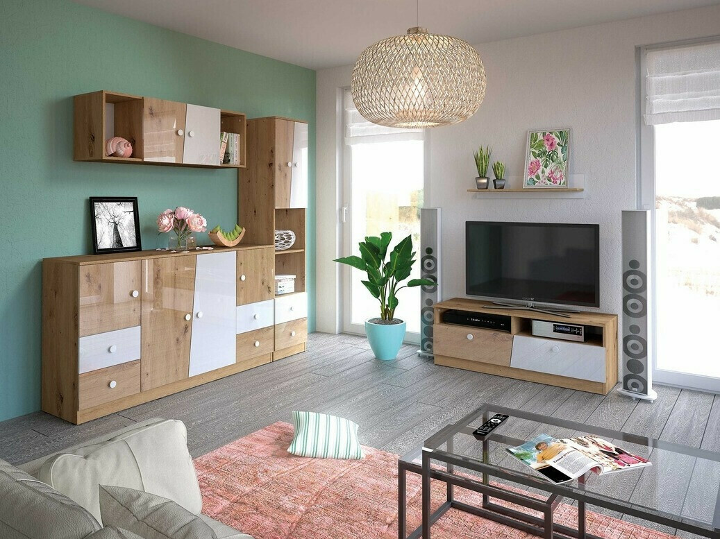 Estantería Mirelbu 104 (Roble Artisan + Blanco + Negro)