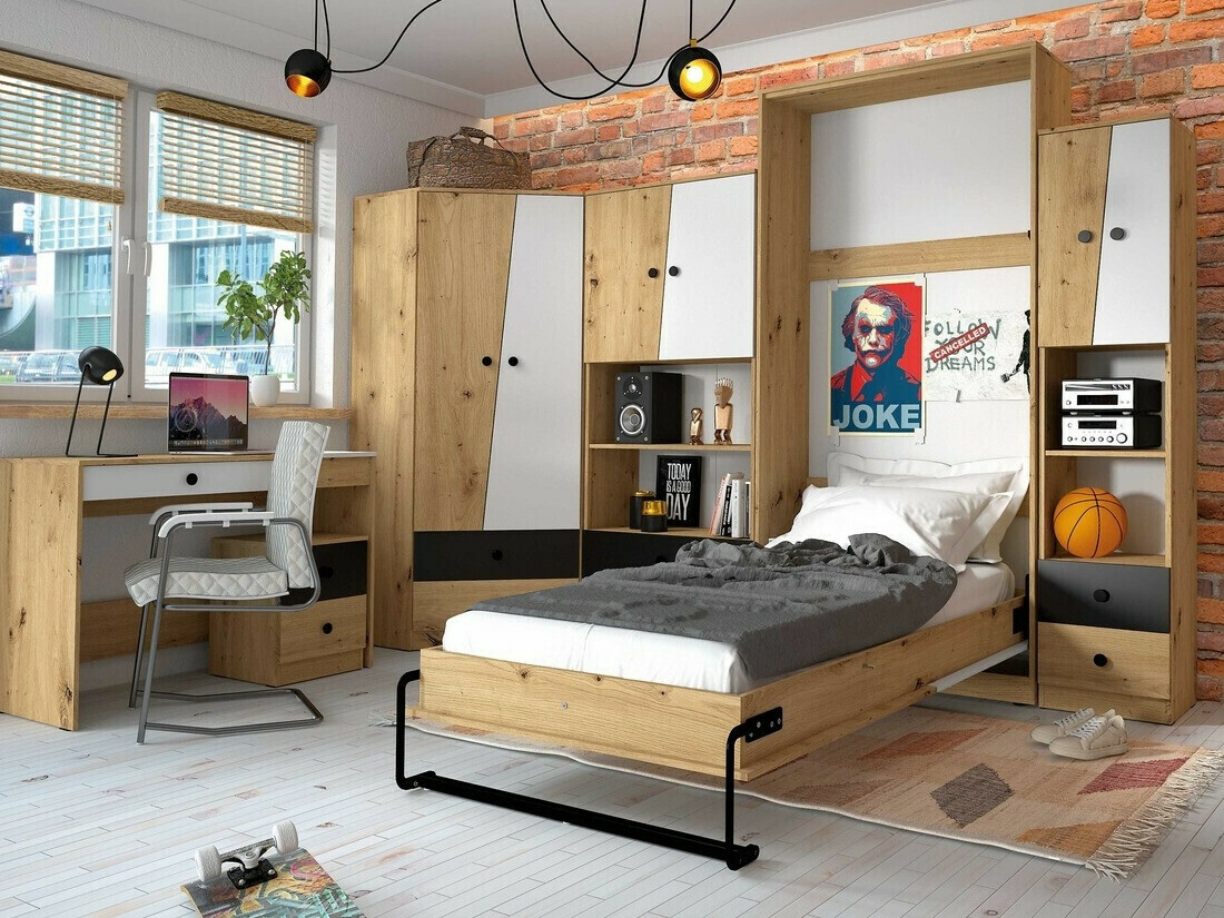 Estantería Mirelbu 104 (Roble Artisan + Blanco + Negro)