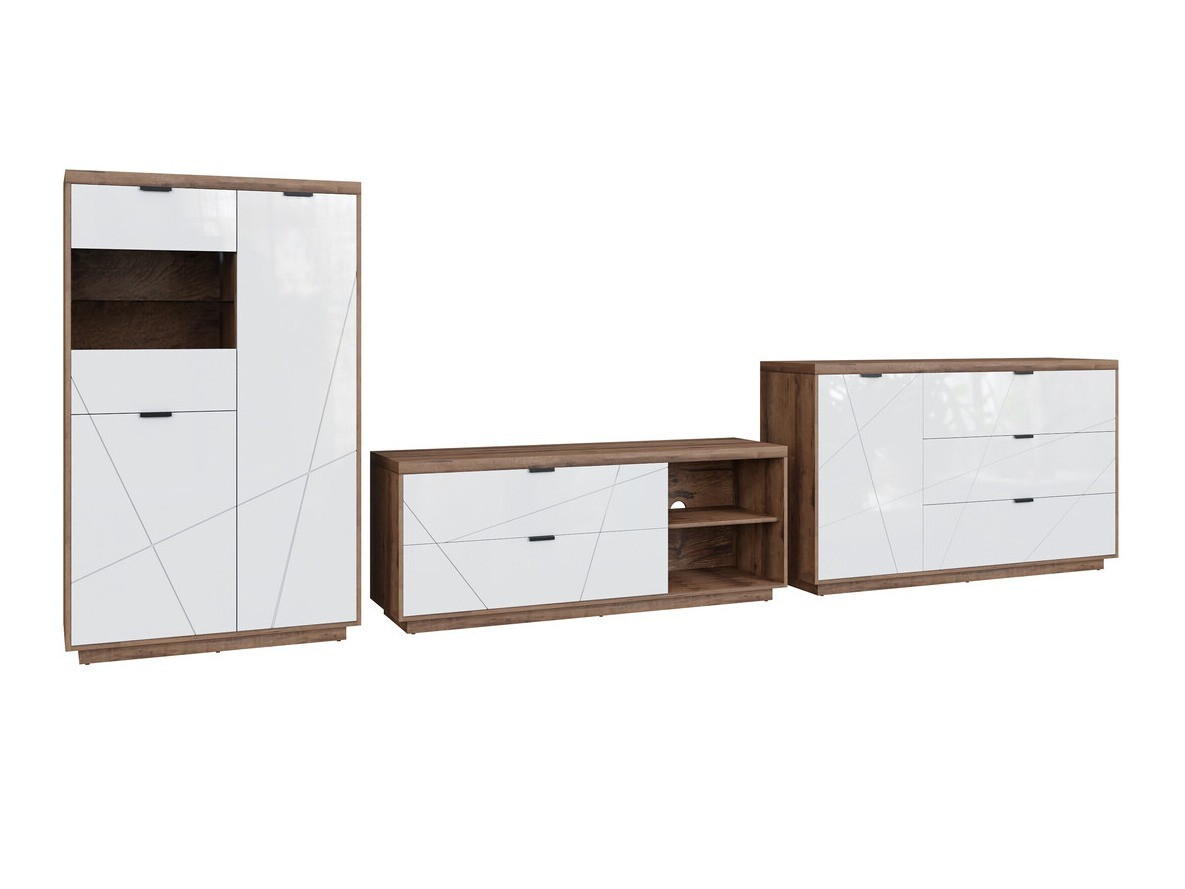 Conjunto de salón Fivale 110 (Roble delano oscuro + Blanco brillante)