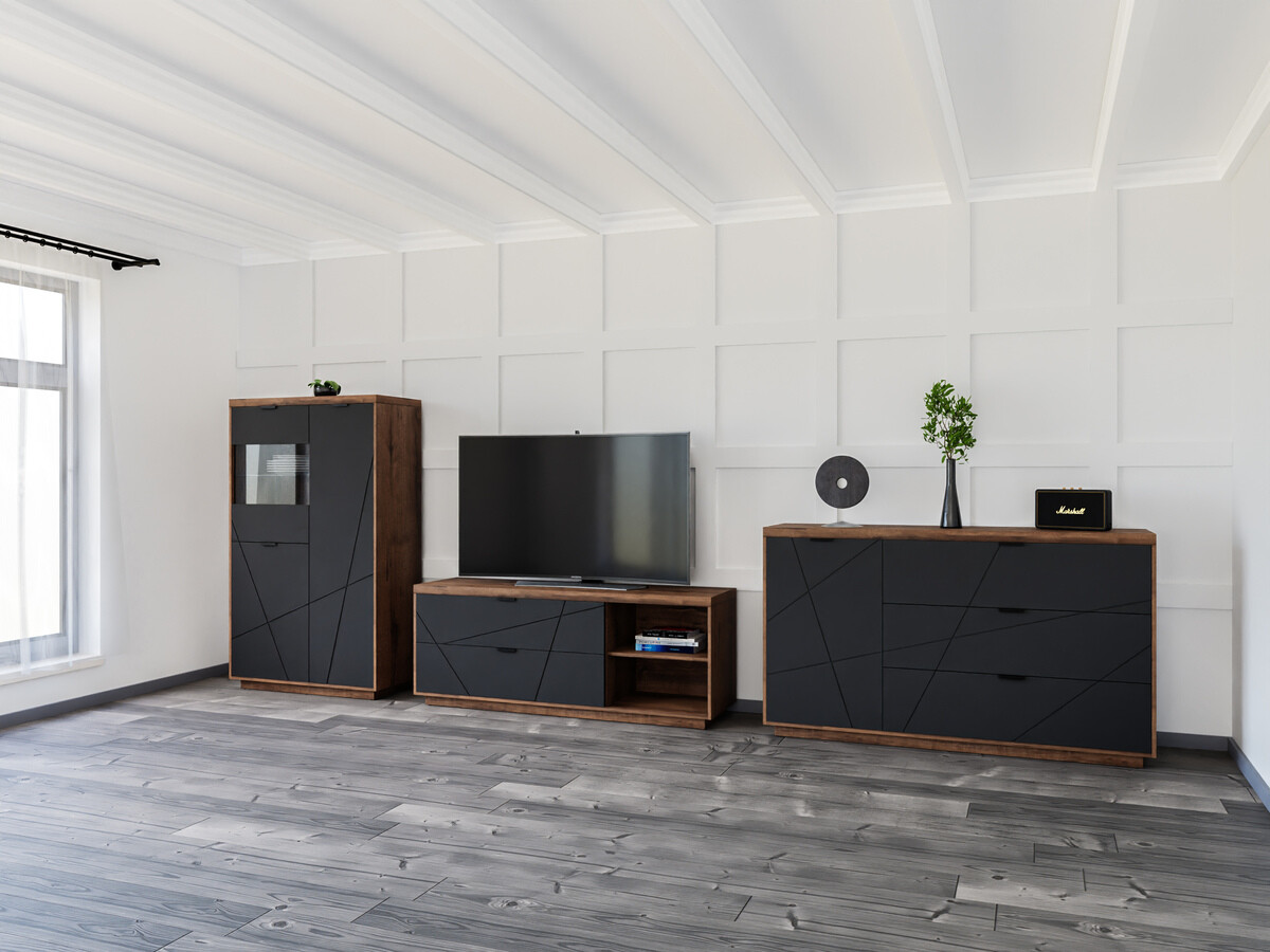 Conjunto de salón Fivale 110 (Roble delano oscuro + Negro mate)