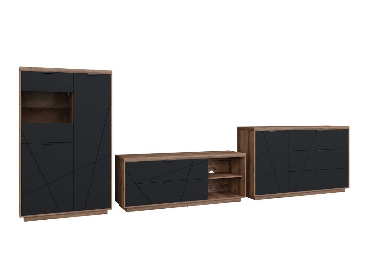 Conjunto de salón Fivale 110 (Roble delano oscuro + Negro mate)