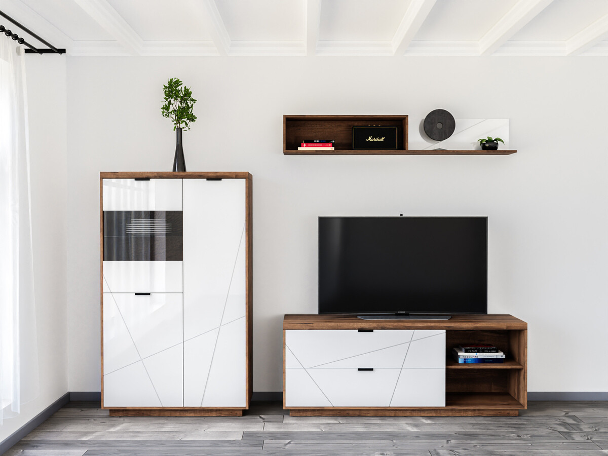 Conjunto de salón Fivale 111 (Roble delano oscuro + Blanco brillante)