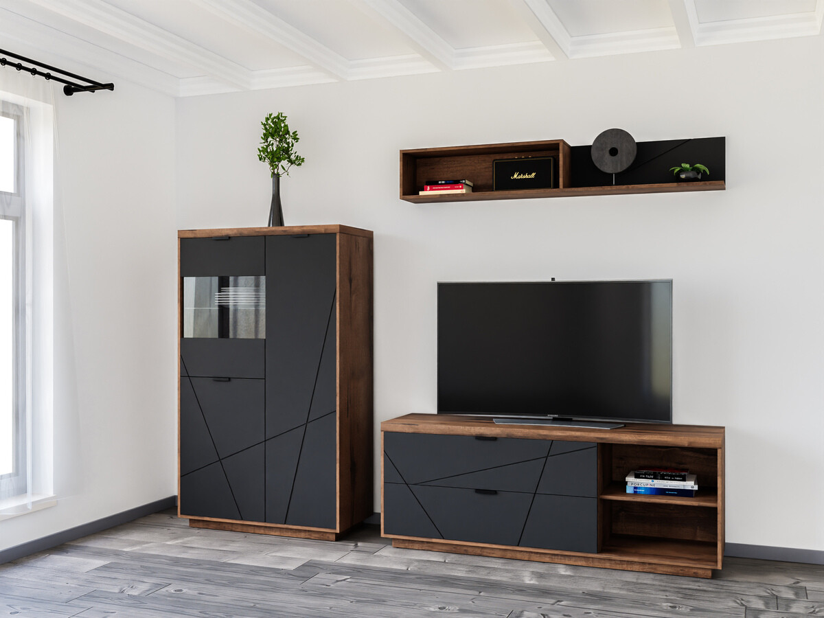 Conjunto de salón Fivale 111 (Roble delano oscuro + Negro mate)