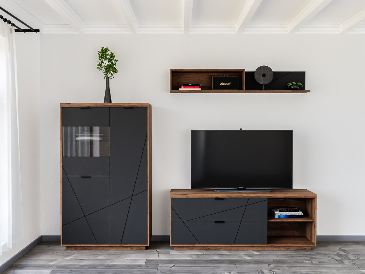 Conjunto de salón Fivale 111 (Roble delano oscuro + Negro mate)