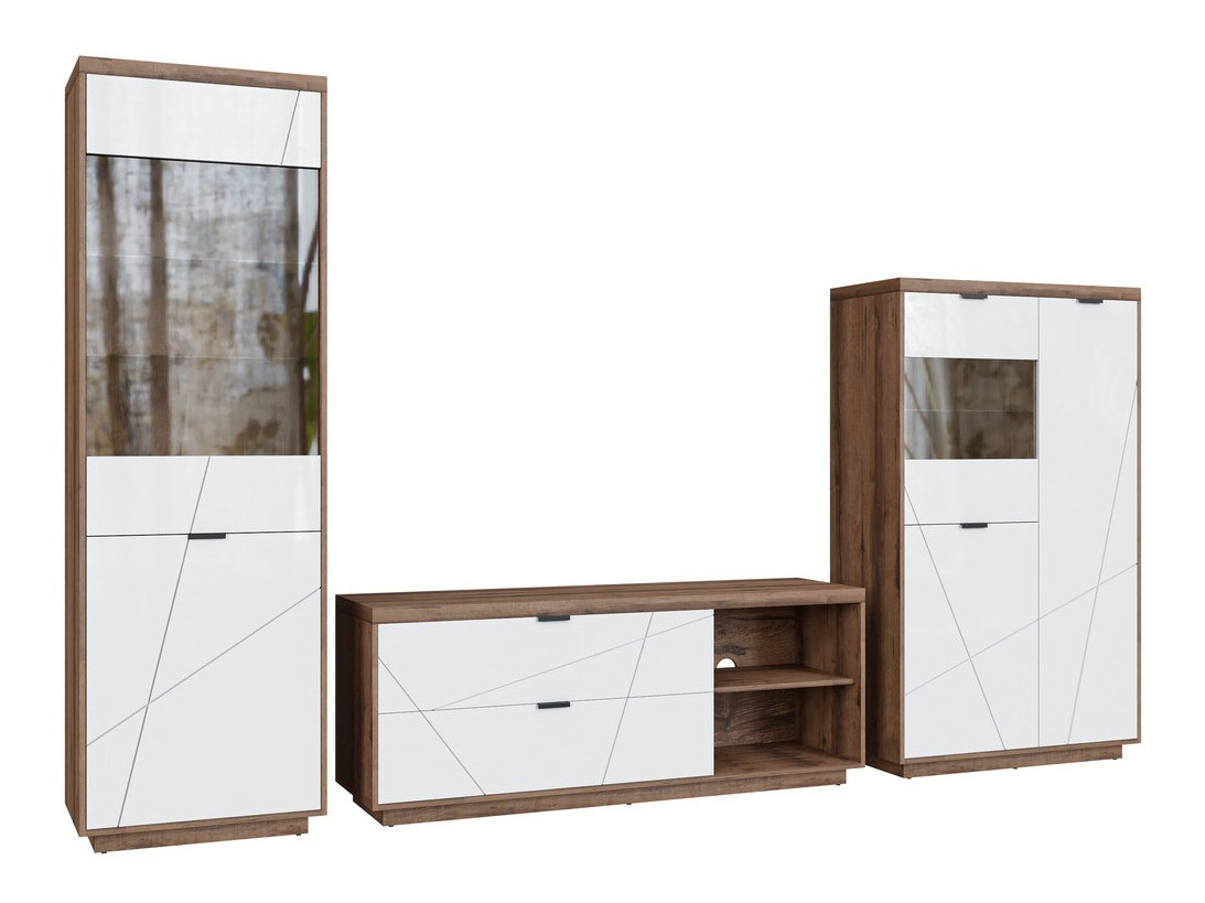 Conjunto de salón Fivale 112 (Roble delano oscuro + Blanco brillante)