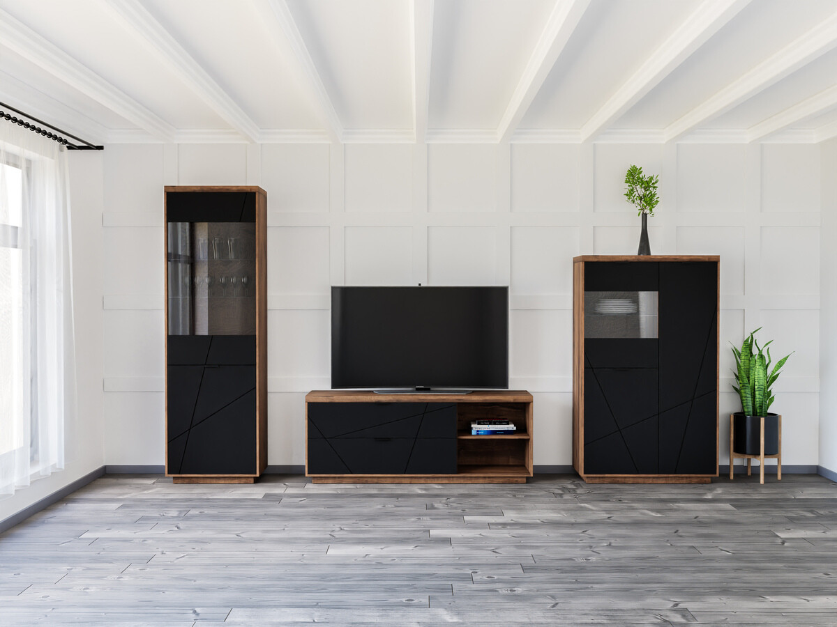 Conjunto de salón Fivale 112 (Roble delano oscuro + Negro mate)