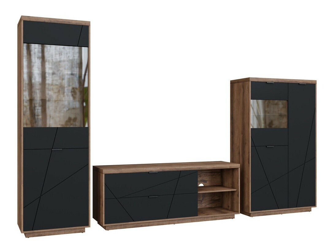 Conjunto de salón Fivale 112 (Roble delano oscuro + Negro mate)