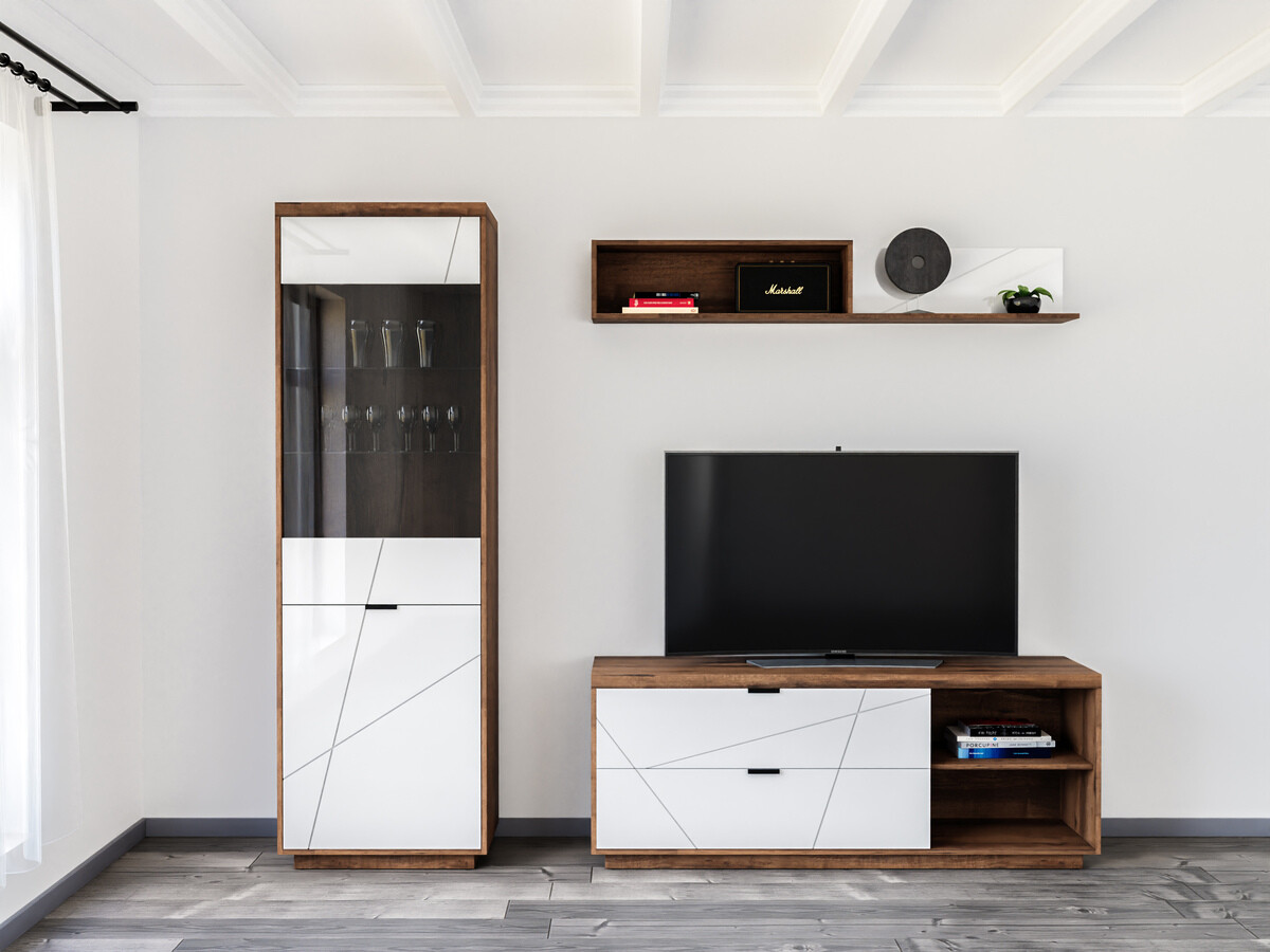 Conjunto de salón Fivale 113 (Roble delano oscuro + Blanco brillante)