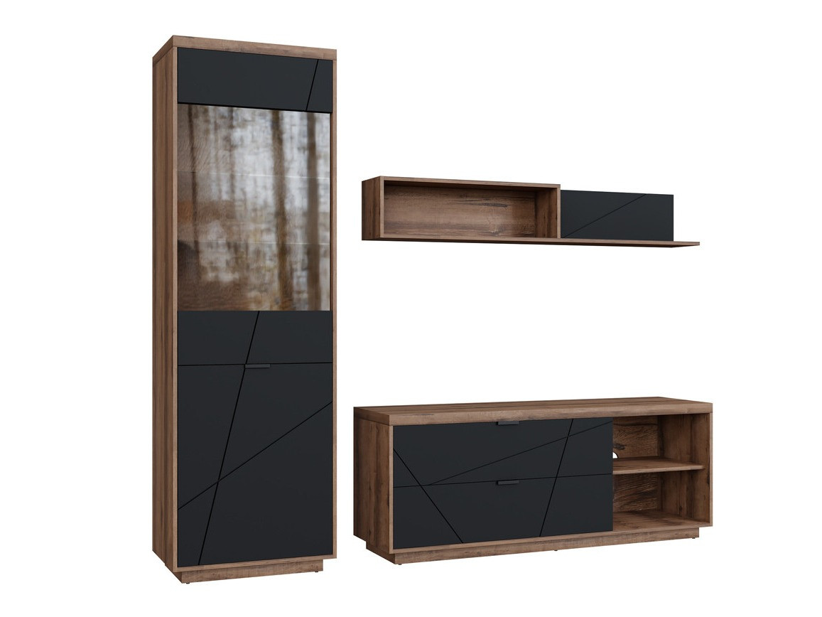 Conjunto de salón Fivale 113 (Roble delano oscuro + Negro mate)