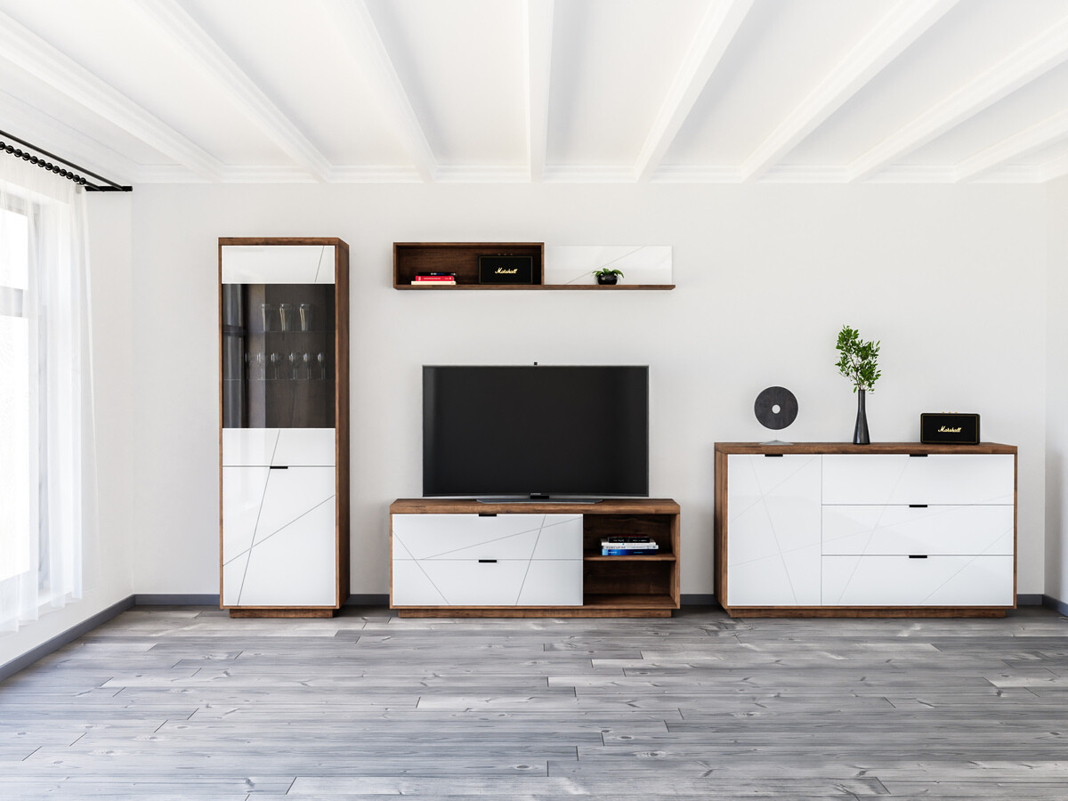 Conjunto de salón Fivale 114 (Roble delano oscuro + Blanco brillante)