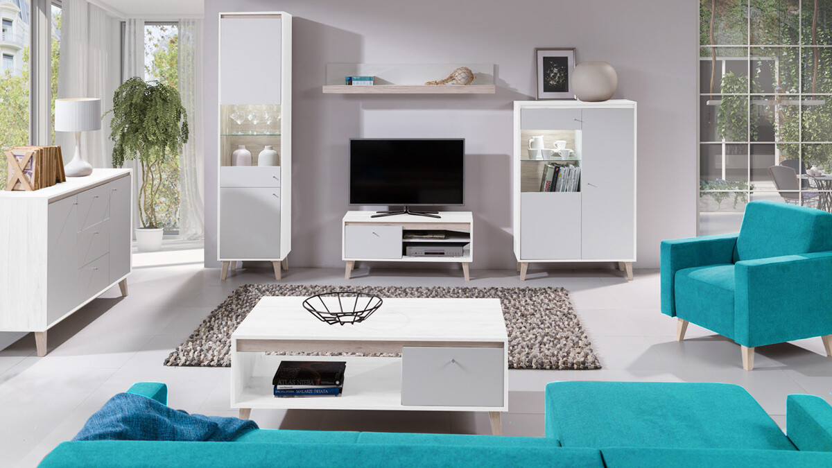 Mueble TV Delbene 112 (Roble San Remo claro + Mate blanco)