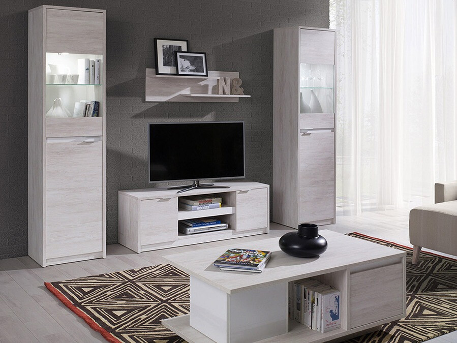 Conjunto de salón Fivelbo 114 (Roble blanqueado + Blanco brillante)