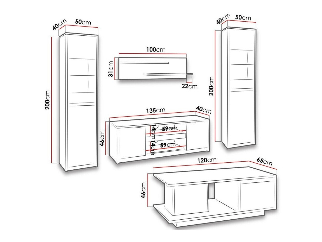 Conjunto de salón Fivelbo 114 (Roble blanqueado + Blanco brillante)