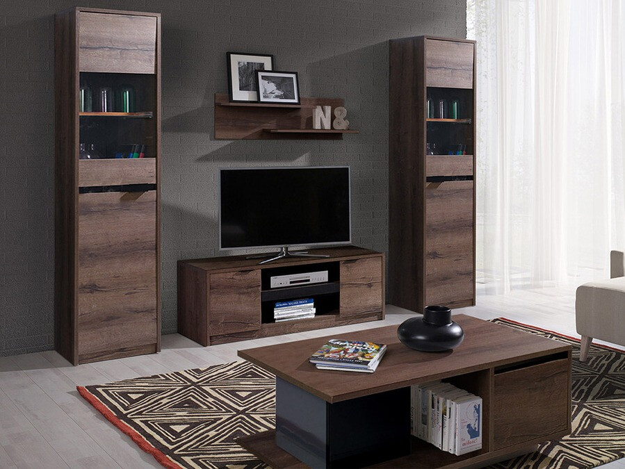 Conjunto de salón Fivelbo 114 (Roble del Monastery + Negro brillante)