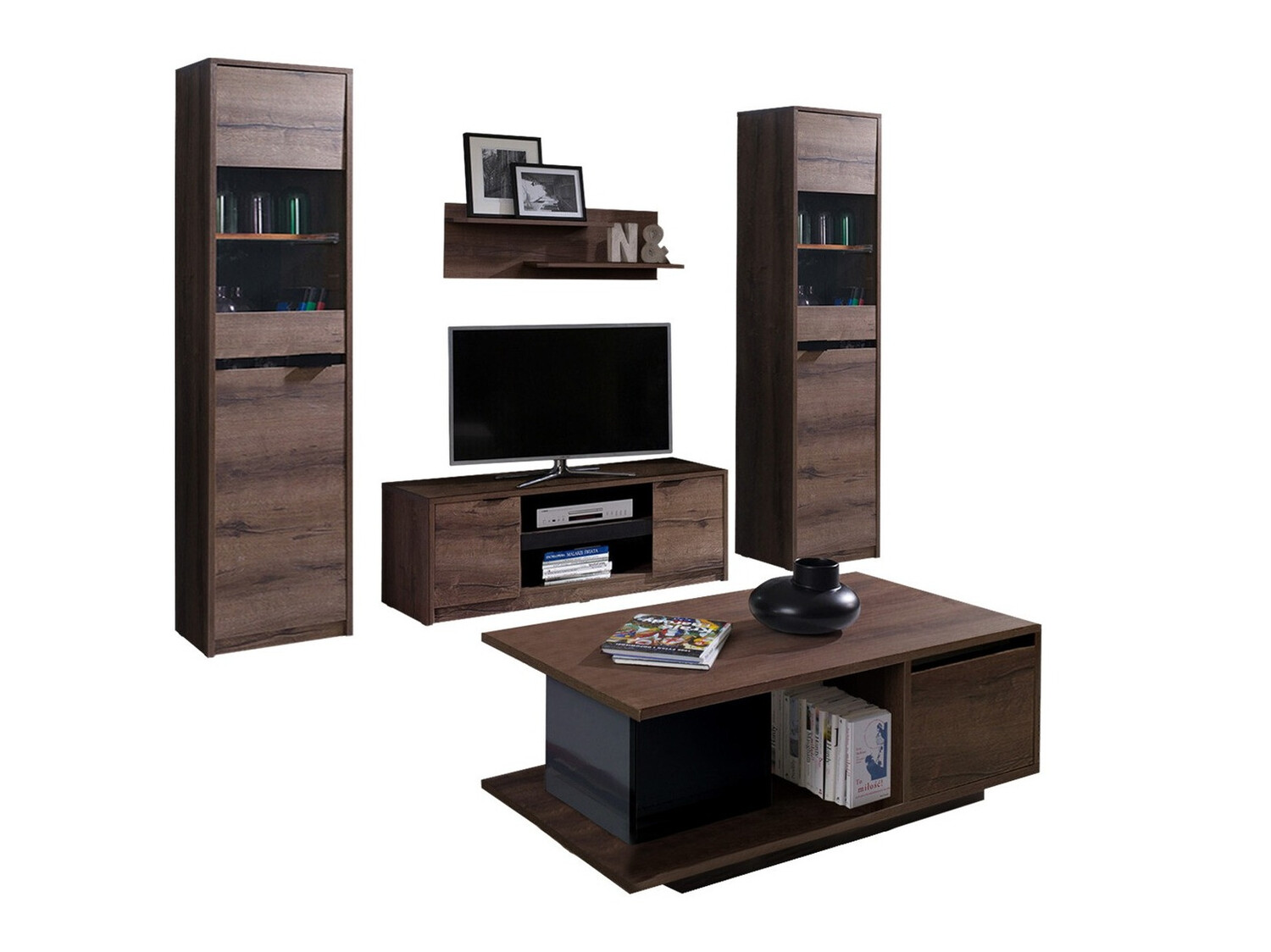 Conjunto de salón Fivelbo 114 (Roble del Monastery + Negro brillante)