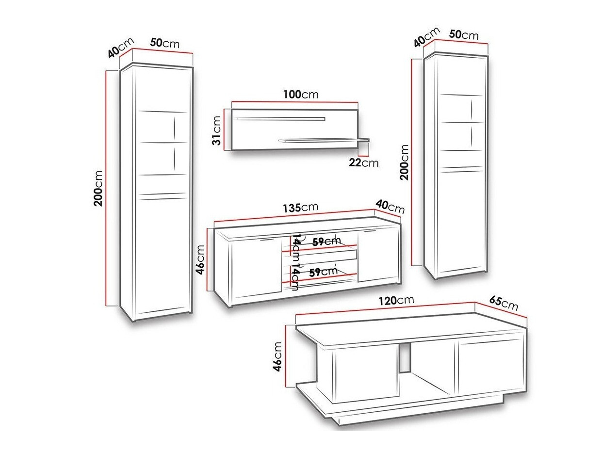 Conjunto de salón Fivelbo 114 (Roble del Monastery + Negro brillante)