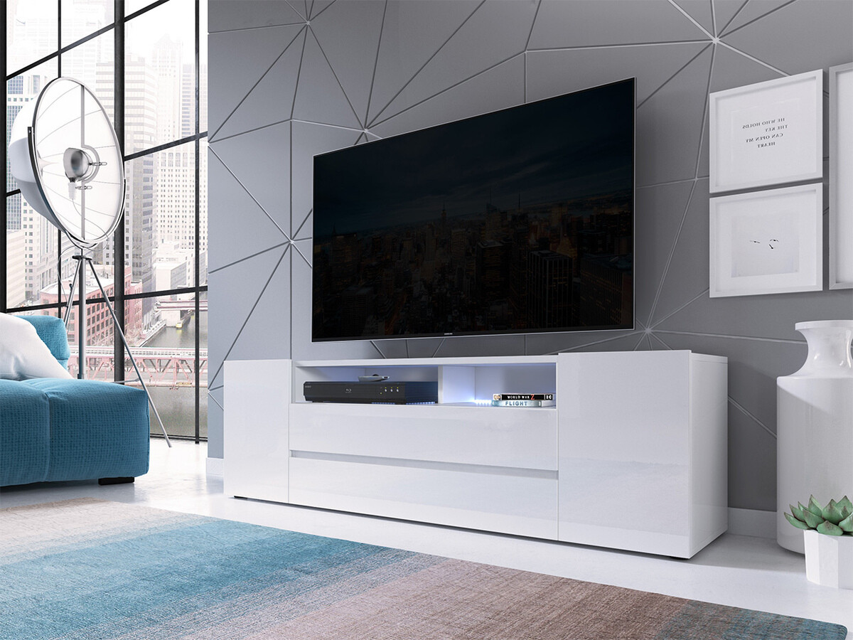 Mueble TV Nashville 114 (Blanco + Blanco brillante)