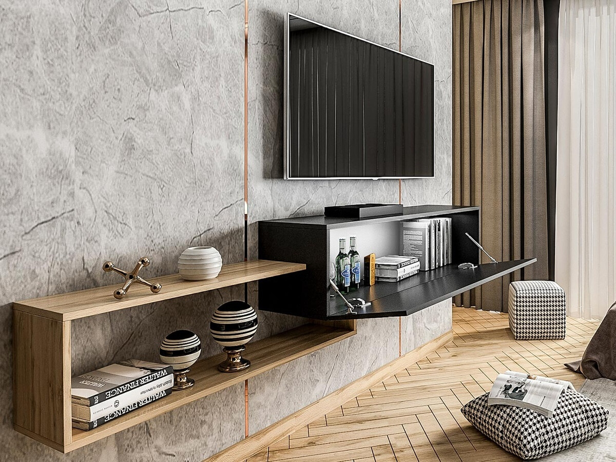 Mueble TV Utica 101 (Negro + Roble wotan)