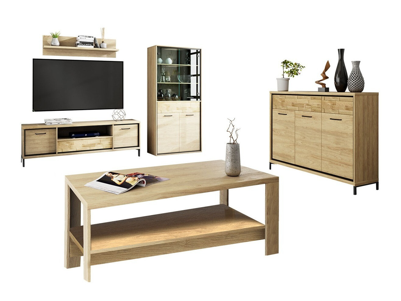 Conjunto de salón Etrmoni 118 (Luminoso madera + Roble)