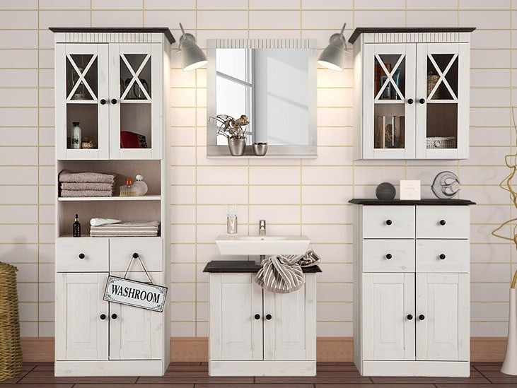 Armario de pie para baño Deletri 105 (Blanco + Havana Roble)