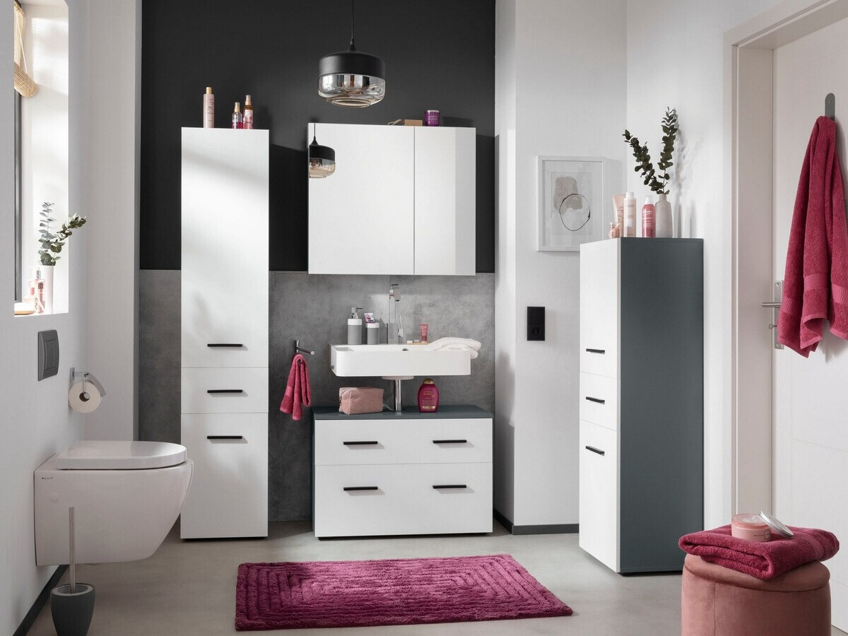 Armario de pie para baño Larlori 102 (Antracita + Blanco)