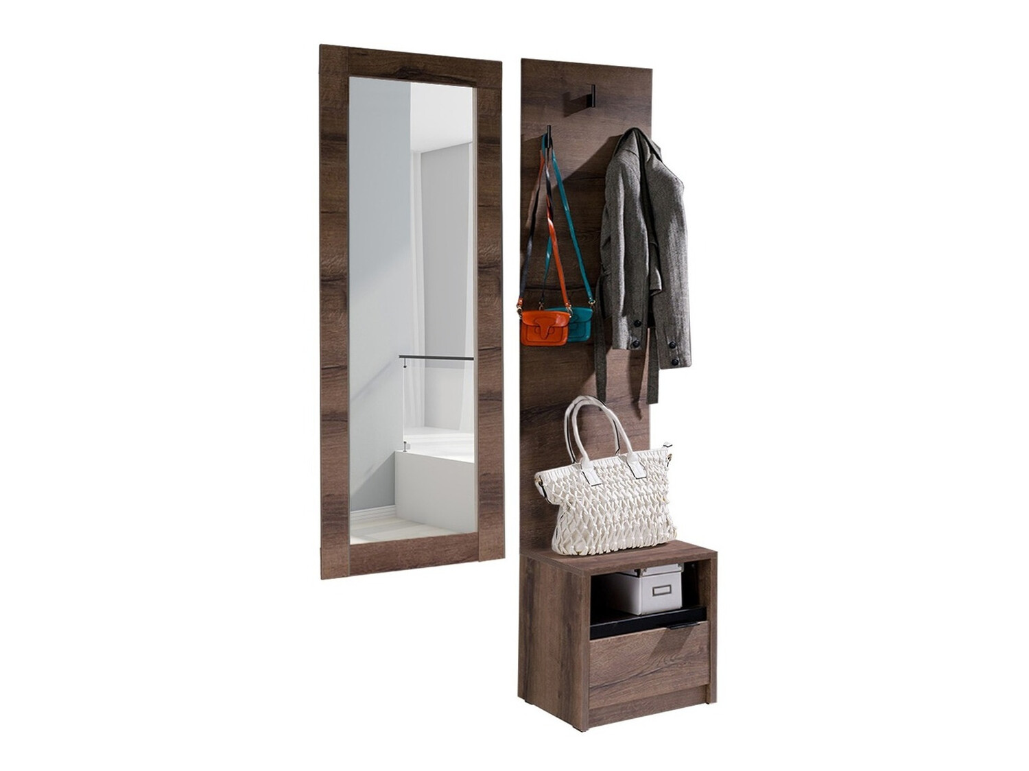 Conjunto para recibidor Fivelbo 118 (Roble del Monastery + Negro brillante)