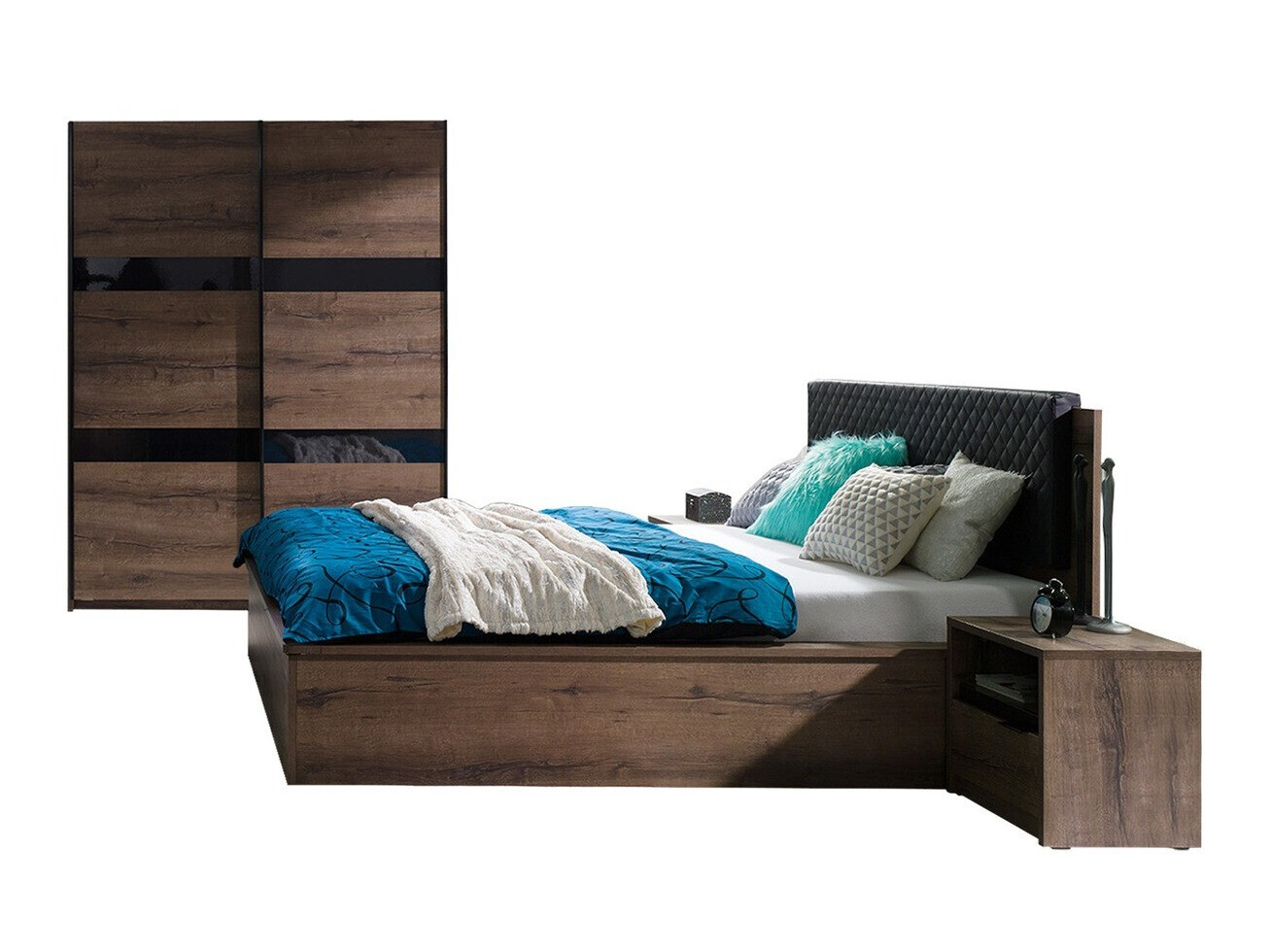 Conjunto de dormitorio Fivelbo 119 (Roble del Monastery + Negro brillante)