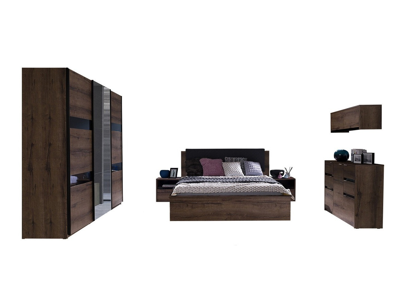 Conjunto de dormitorio Fivelbo 120 (Roble del Monastery + Negro brillante)