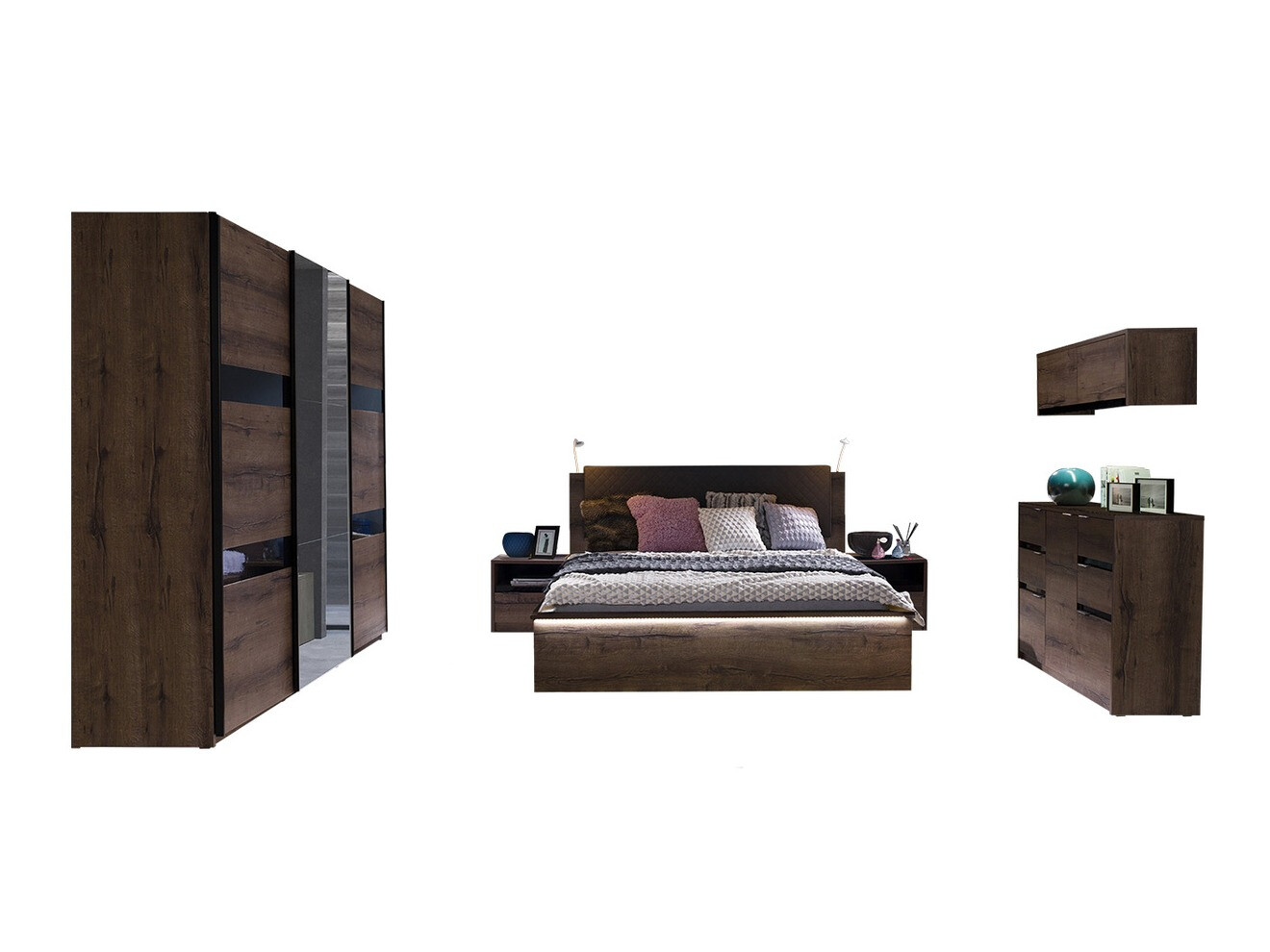 Conjunto de dormitorio Fivelbo 120 (Roble del Monastery + Negro brillante)