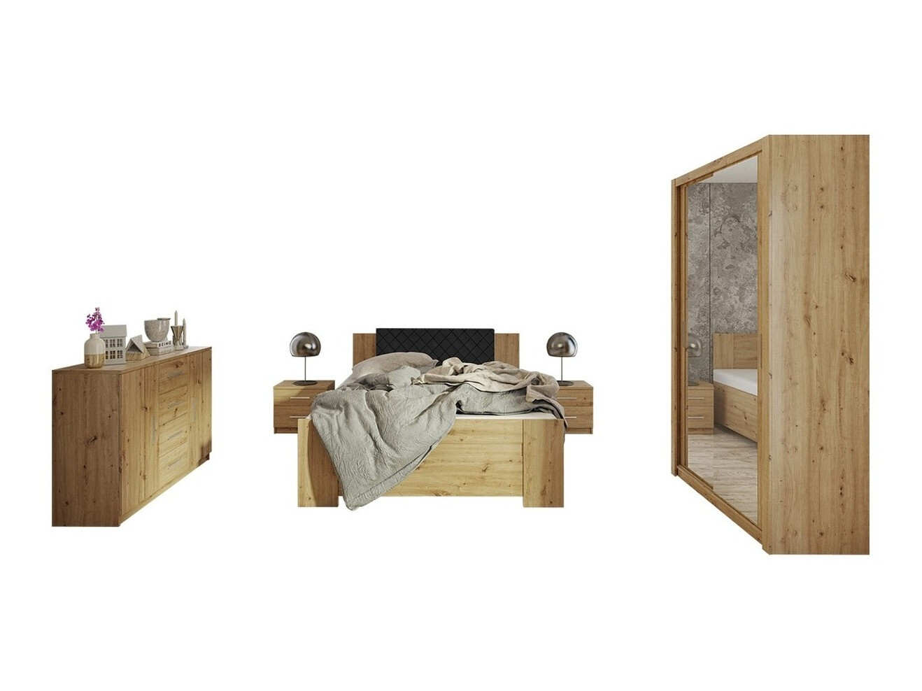 Conjunto de dormitorio Catromi 112 (Roble Artisan + Soft Pik 011)