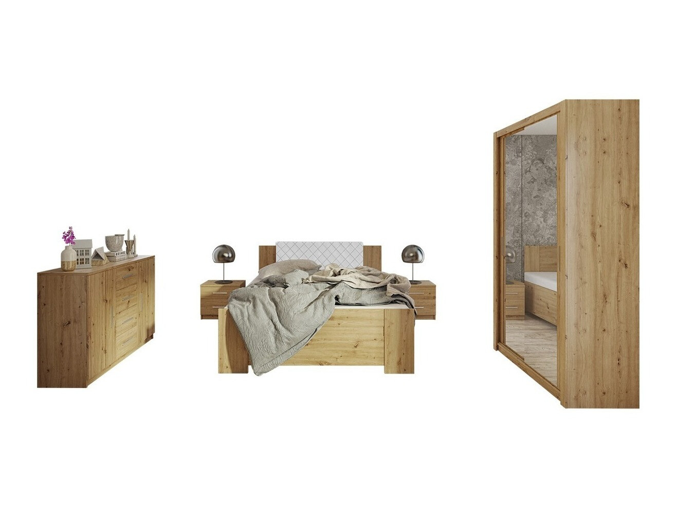 Conjunto de dormitorio Catromi 112 (Roble Artisan + Soft Pik 017)