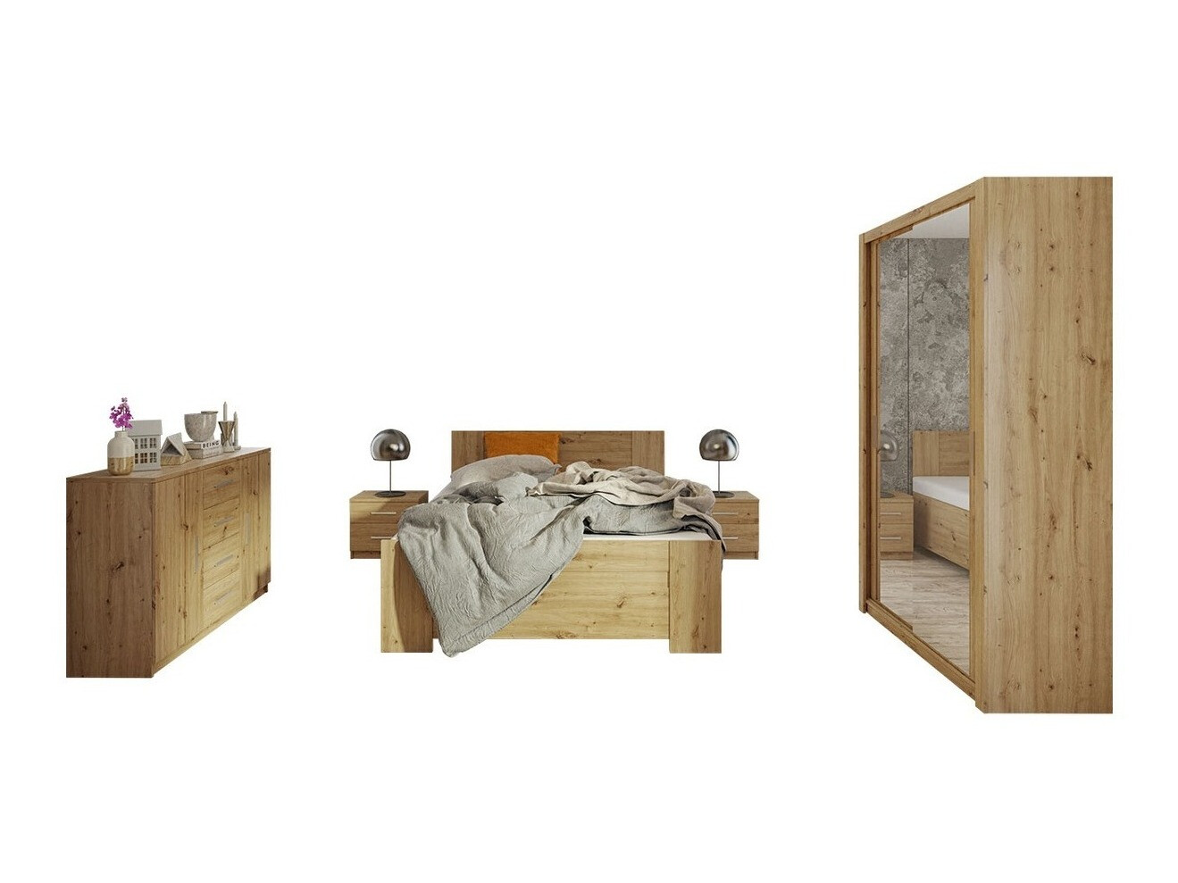 Conjunto de dormitorio Catromi 112 (Roble Artisan)