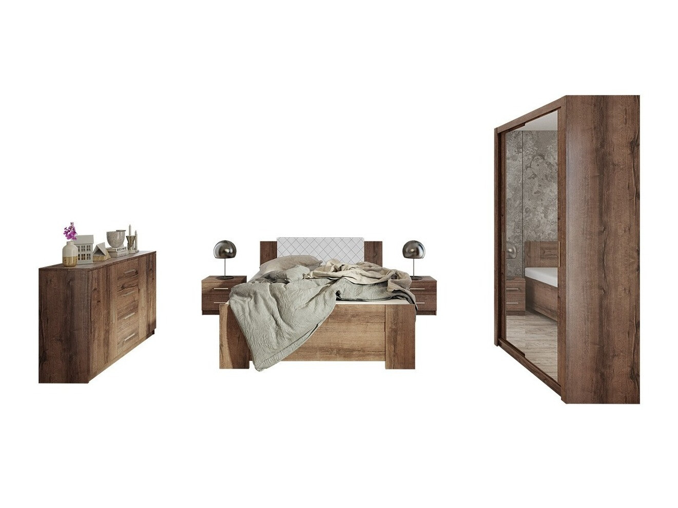 Conjunto de dormitorio Catromi 112 (Roble del Monastery + Soft Pik 017)