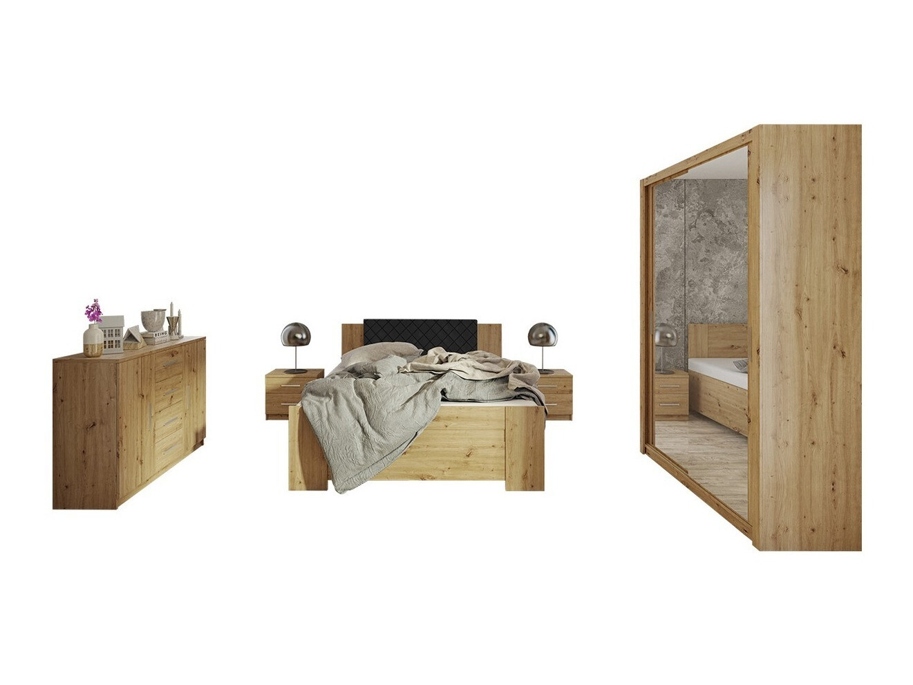 Conjunto de dormitorio Catromi 113 (Roble Artisan + Soft Pik 011)