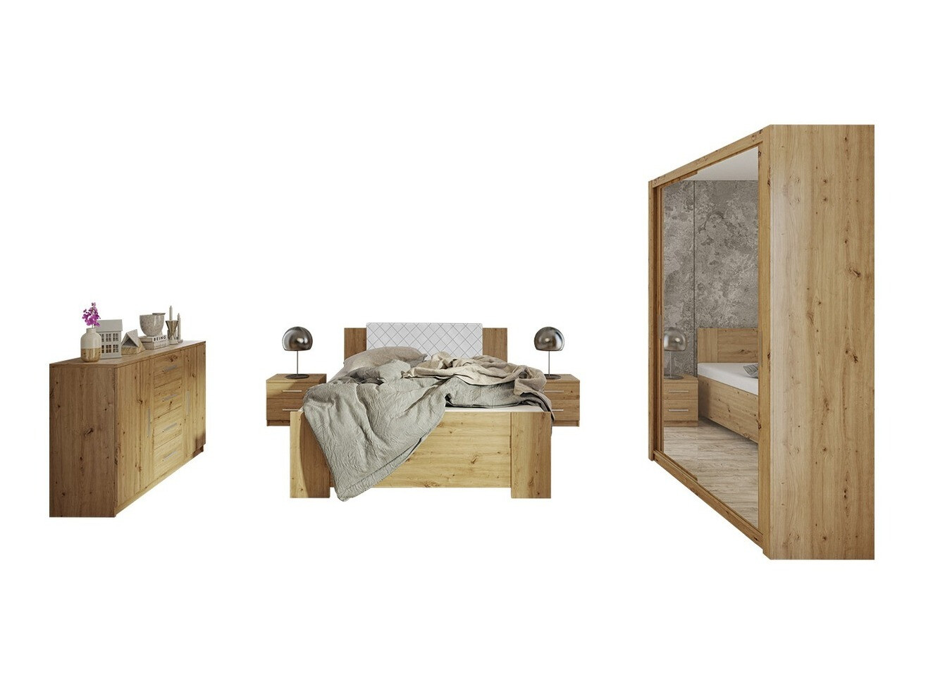 Conjunto de dormitorio Catromi 113 (Roble Artisan + Soft Pik 017)