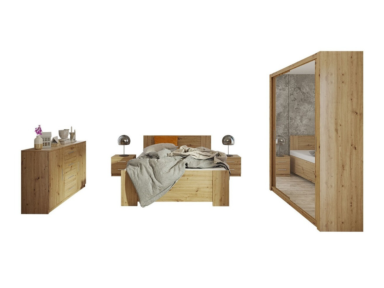 Conjunto de dormitorio Catromi 113 (Roble Artisan)