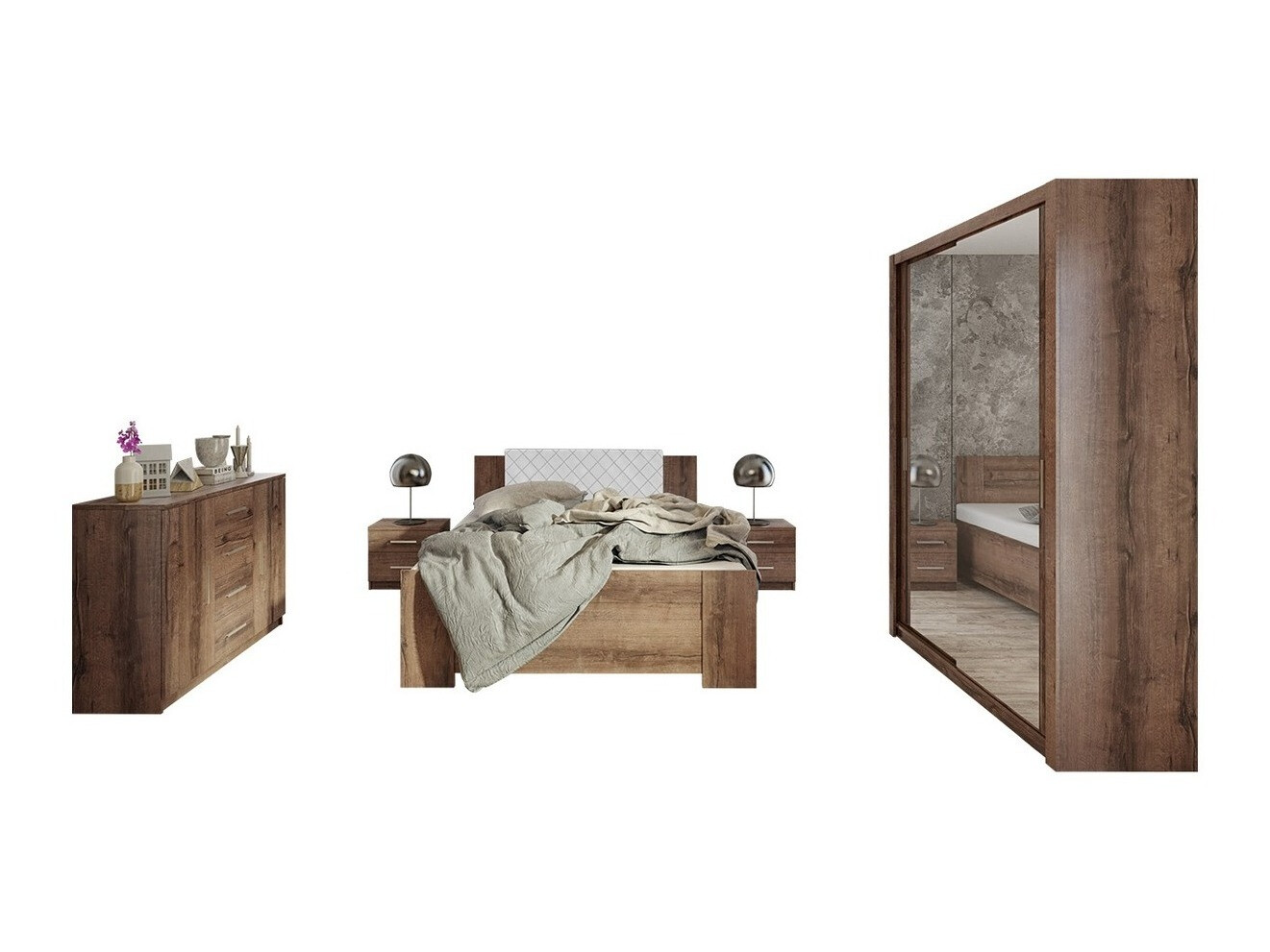 Conjunto de dormitorio Catromi 113 (Roble del Monastery + Soft Pik 017)