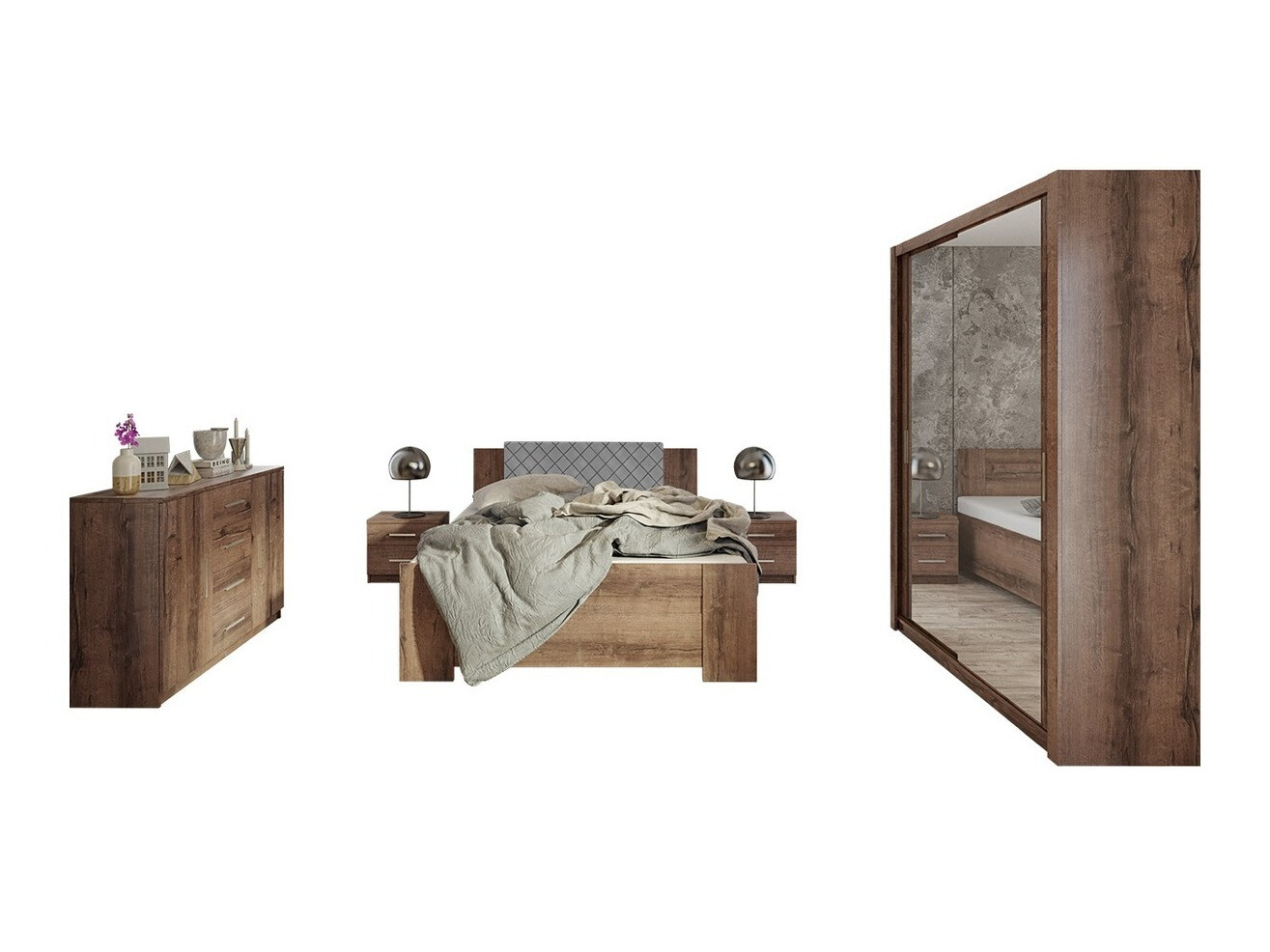 Conjunto de dormitorio Catromi 113 (Roble del Monastery + Soft Pik 029)